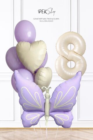 Retro Lila Kelebek Tema Doğum Günü Balon Zinciri Seti 8