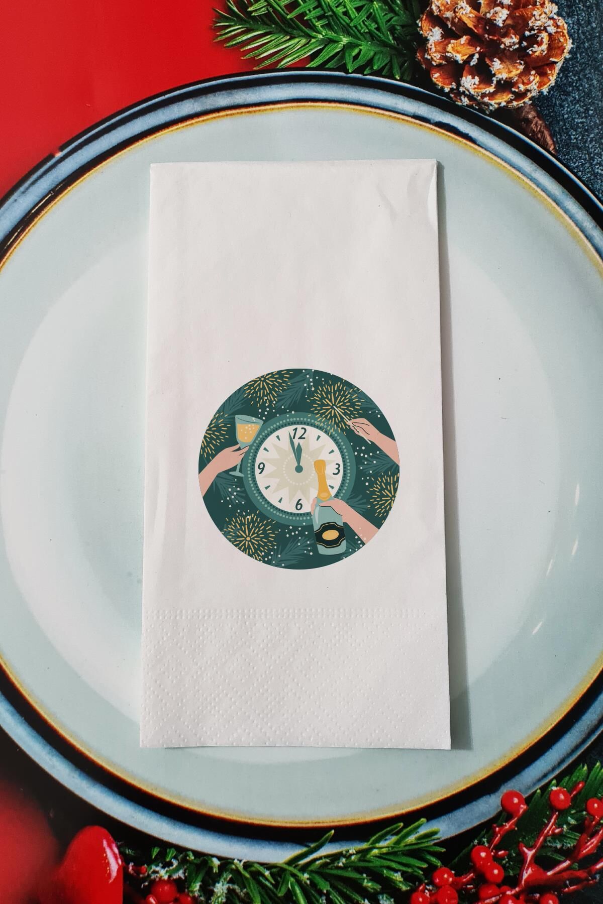 Yeni Yıla 1 Kala Cheers Desenli Yılbaşı - Yeni Yıl Sunum Peçetesi