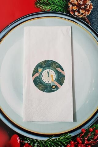 Yeni Yıla 1 Kala Cheers Desenli Yılbaşı - Yeni Yıl Sunum Peçetesi