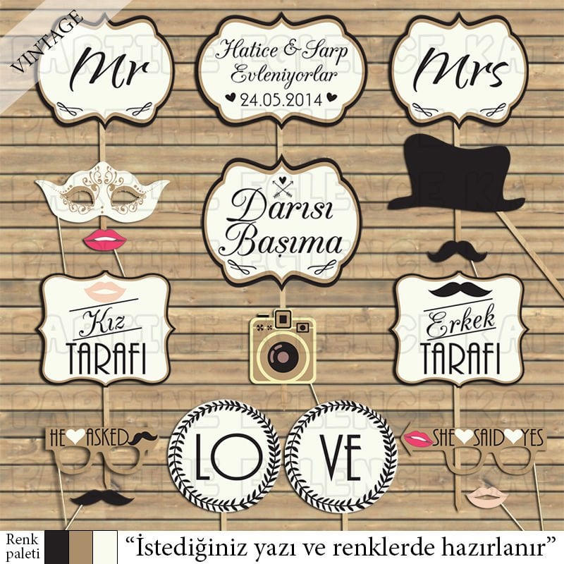 Sade Vintage Konsept Konuşma Balonları Seti