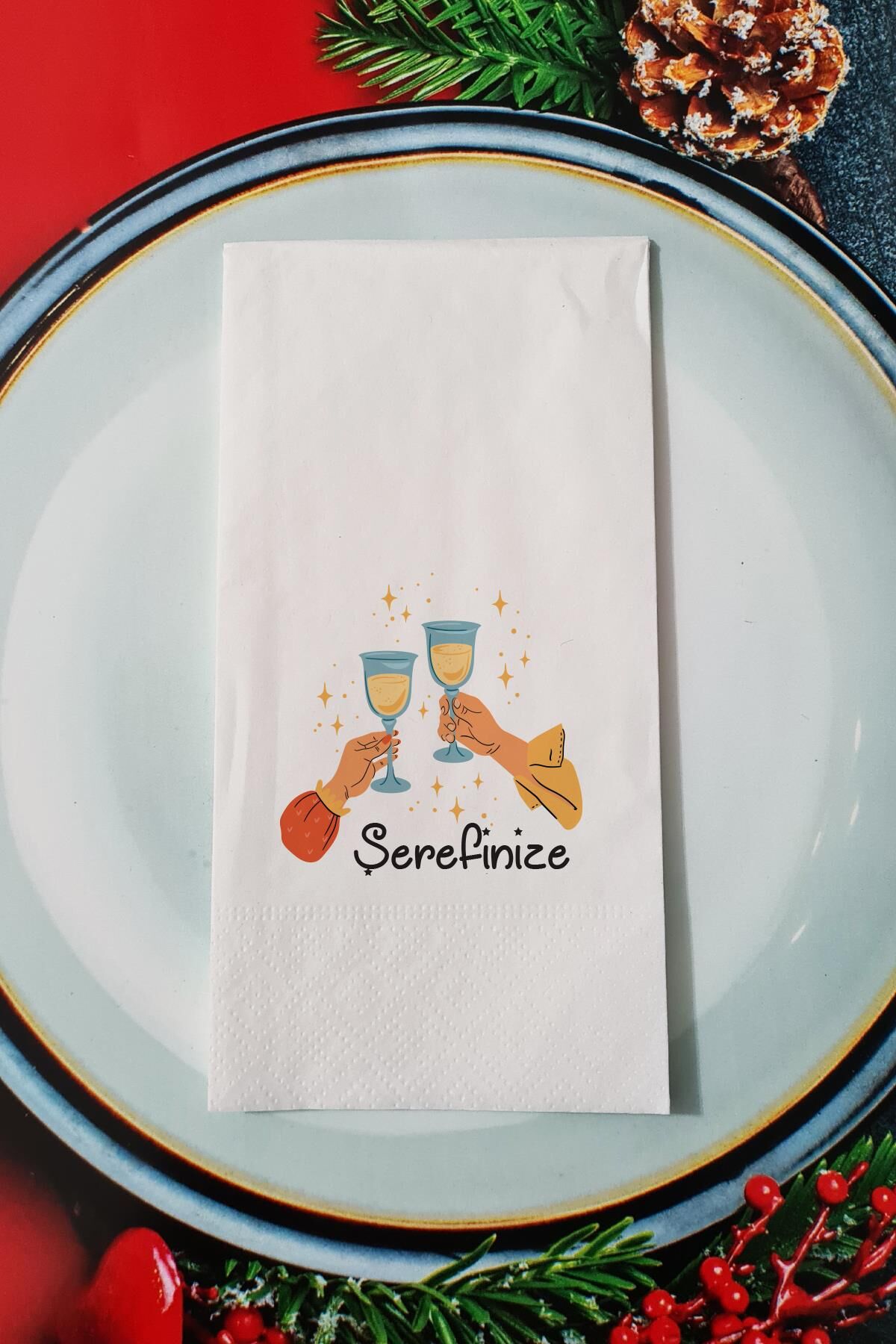 Şerefinize Yazılı Cheers Yılbaşı - Yeni Yıl Sunum Peçetesi