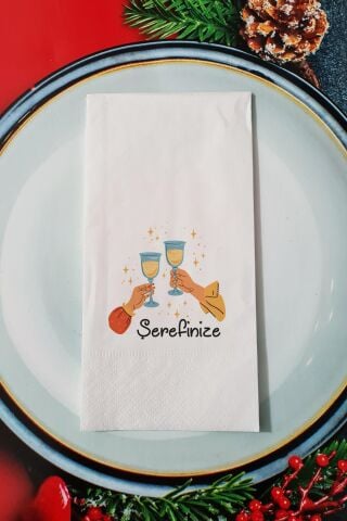 Şerefinize Yazılı Cheers Yılbaşı - Yeni Yıl Sunum Peçetesi