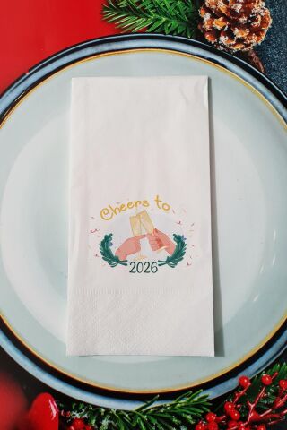 Cheers to 2026 Yazılı Yılbaşı Desenli - Yeni Yıl Sunum Peçetesi