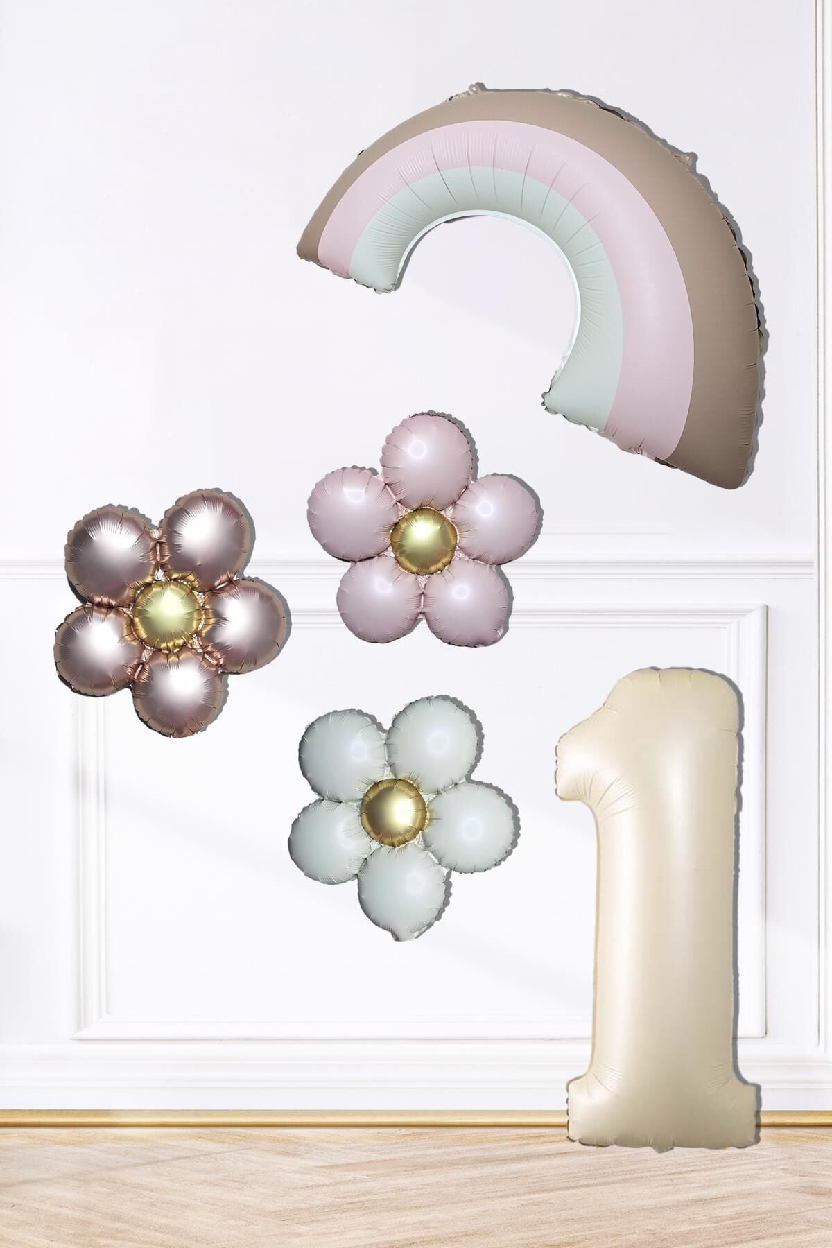 Retro Papatya Retro Pembe Gökkuşağı Tema Yaş Balonlu Doğum Günü Balon Seti