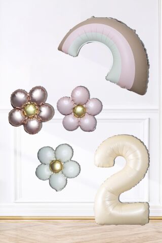 Retro Papatya Retro Pembe Gökkuşağı Tema Yaş Balonlu Doğum Günü Balon Seti