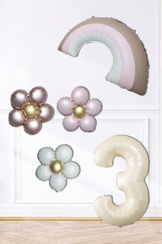 Retro Papatya Retro Pembe Gökkuşağı Tema Yaş Balonlu Doğum Günü Balon Seti 6