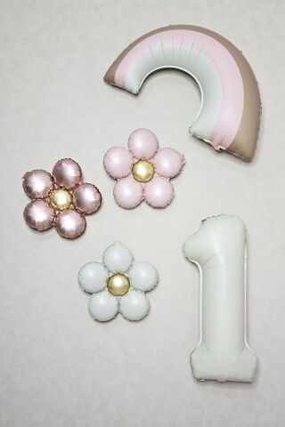 Retro Papatya Retro Pembe Gökkuşağı Tema Yaş Balonlu Doğum Günü Balon Seti 1