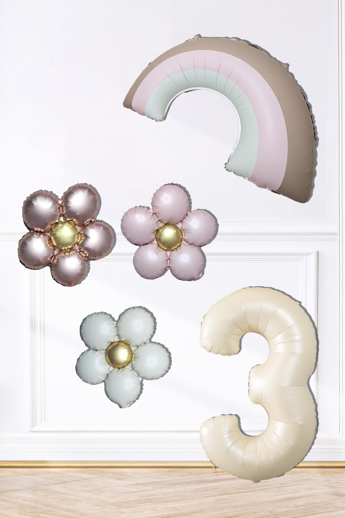 Retro Papatya Retro Pembe Gökkuşağı Tema Yaş Balonlu Doğum Günü Balon Seti 3