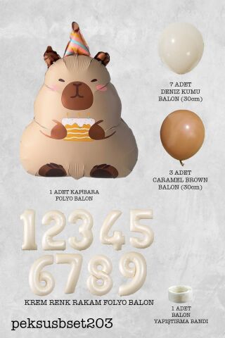 Kapibara Doğum Günü Balon Seti Yaş Balonlu Balon Zinciri Seti 7