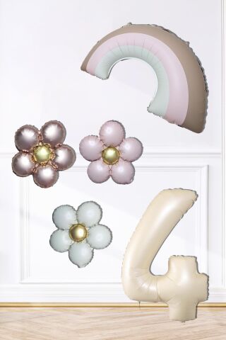 Retro Papatya Retro Pembe Gökkuşağı Tema Yaş Balonlu Doğum Günü Balon Seti 4
