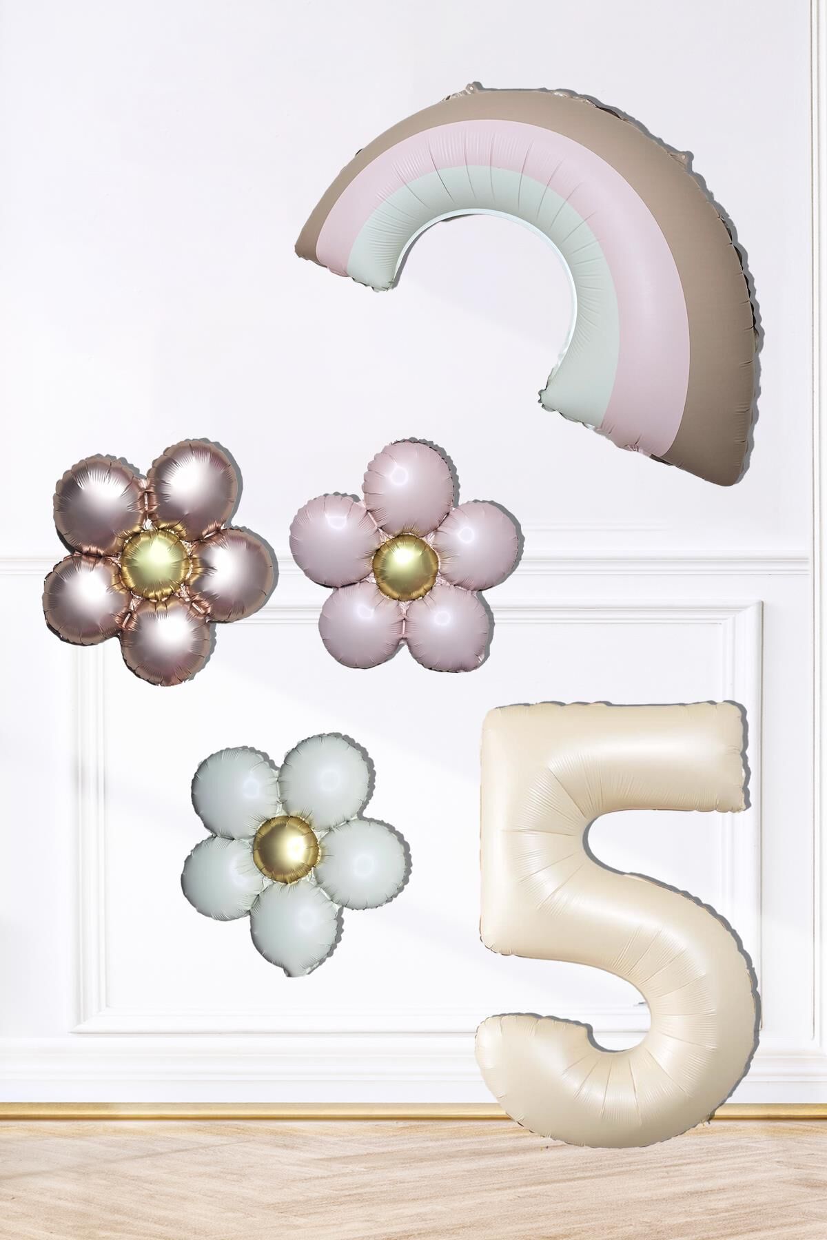 Retro Papatya Retro Pembe Gökkuşağı Tema Yaş Balonlu Doğum Günü Balon Seti 5