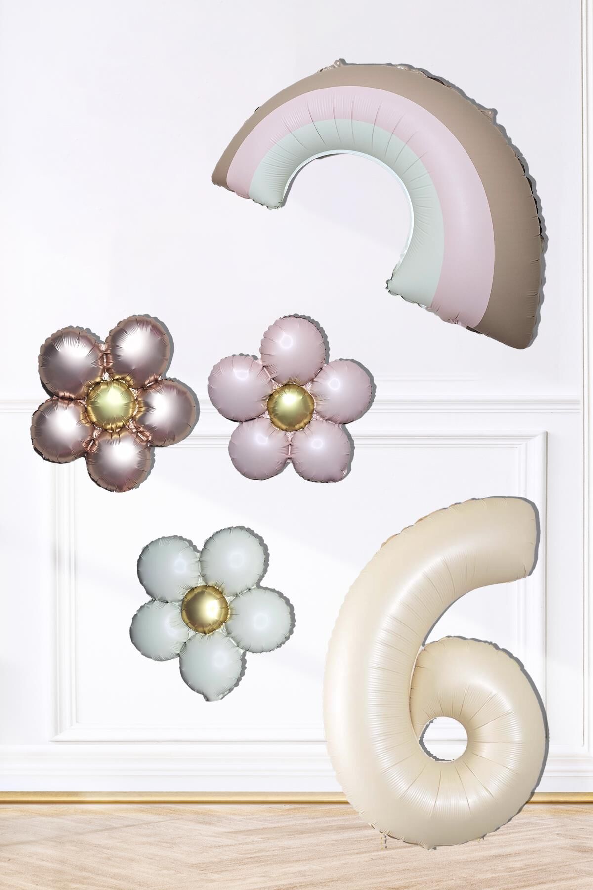 Retro Papatya Retro Pembe Gökkuşağı Tema Yaş Balonlu Doğum Günü Balon Seti 6