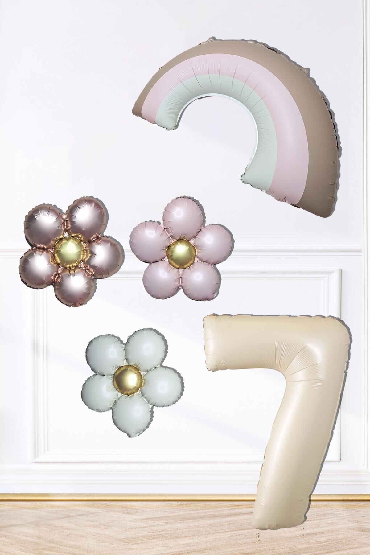 Retro Papatya Retro Pembe Gökkuşağı Tema Yaş Balonlu Doğum Günü Balon Seti 7