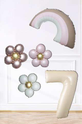 Retro Papatya Retro Pembe Gökkuşağı Tema Yaş Balonlu Doğum Günü Balon Seti 7