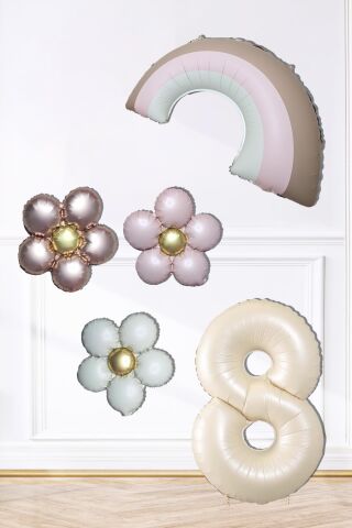 Retro Papatya Retro Pembe Gökkuşağı Tema Yaş Balonlu Doğum Günü Balon Seti 8