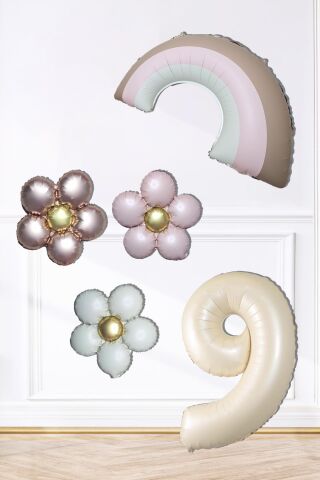 Retro Papatya Retro Pembe Gökkuşağı Tema Yaş Balonlu Doğum Günü Balon Seti 9