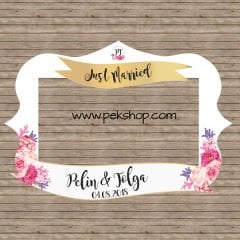 Pembe Çiçekler Gold Konsept Fotoğraf Çerçevesi