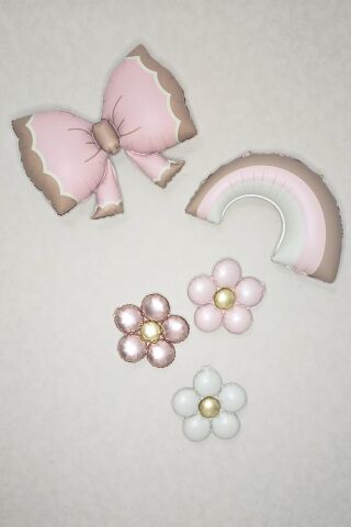 Retro Pembe Gökkuşağı Fiyonk ve Papatyalar Balon Seti