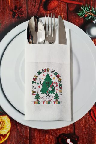 Kumaş Dokulu The Most Wonderful Time Of The Year Yazılı Yılbaşı - Yeni Yıl Sunum Peçetesi