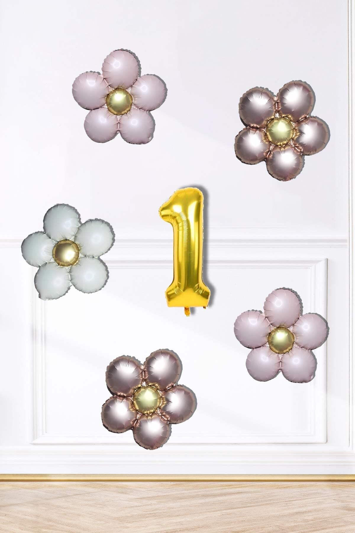 Retro Papatya Doğum Günü Balon Seti Gold Yaş Balonlu Retro Papatya Tema