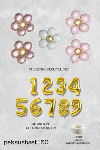 Retro Papatya Doğum Günü Balon Seti Gold Yaş Balonlu Retro Papatya Tema