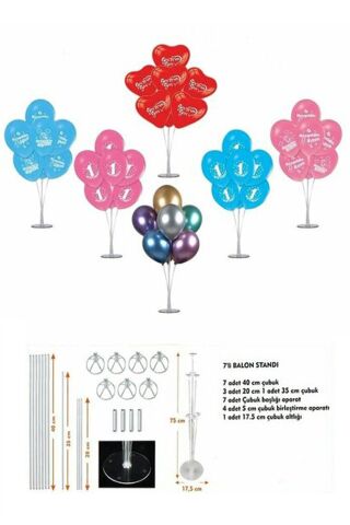 Balon Standı 7li 75cm Ayaklı Şeffaf Balon Süsleme Standı