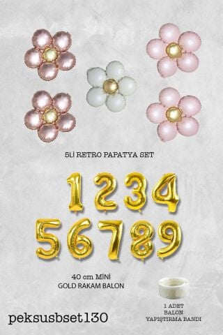 Retro Papatya Doğum Günü Balon Seti Gold Yaş Balonlu Retro Papatya Tema 2