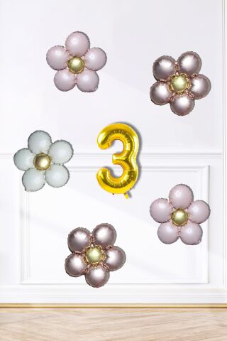 Retro Papatya Doğum Günü Balon Seti Gold Yaş Balonlu Retro Papatya Tema 3