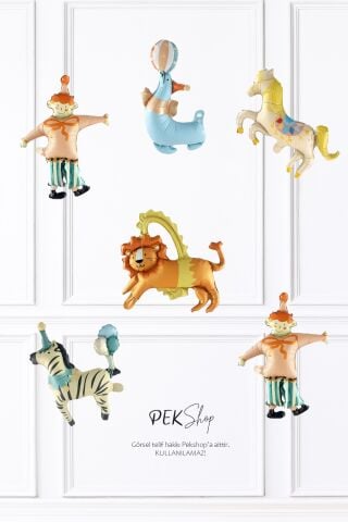 Sirk 6lı Folyo Balon Seti Sirk Konsept Balon Seti Sirk Tema Doğum Günü Balonları