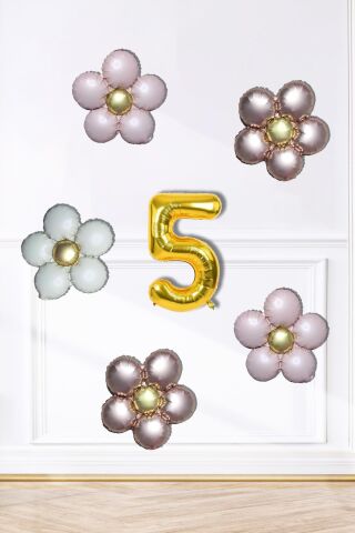 Retro Papatya Doğum Günü Balon Seti Gold Yaş Balonlu Retro Papatya Tema 5