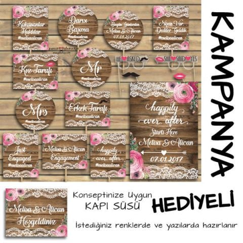 Ahşap Rustik Dantel Konsept 2li Kampanyalı Paket