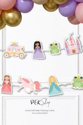 Prenses Banner Prenses Tema Doğum Günü Parti Süsleri İpe Dizili Duvar Süsü