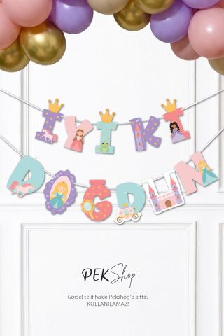 Prenses İyi Ki Doğdun Banner Prenses Tema Doğum Günü Parti Süsleri İpe Dizili Duvar Süsü