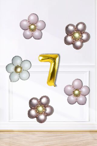 Retro Papatya Doğum Günü Balon Seti Gold Yaş Balonlu Retro Papatya Tema 7