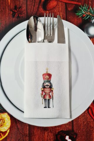 Kumaş Dokulu Retro Kurşun Asker Desenli Yılbaşı - Yeni Yıl Sunum Peçetesi