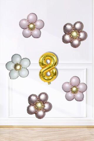 Retro Papatya Doğum Günü Balon Seti Gold Yaş Balonlu Retro Papatya Tema 8