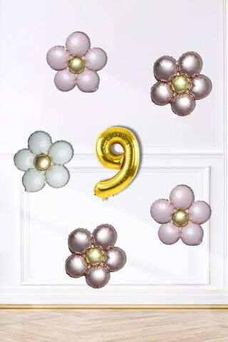 Retro Papatya Doğum Günü Balon Seti Gold Yaş Balonlu Retro Papatya Tema 9