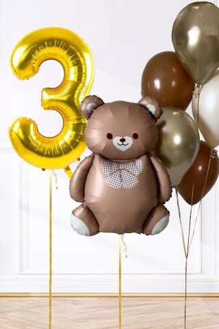 Retro Ayı Tema Yaş Balonlu Doğum Günü Balon Zinciri Seti Büyük Yaş Balonlu