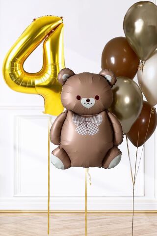 Retro Ayı Tema Yaş Balonlu Doğum Günü Balon Zinciri Seti Büyük Yaş Balonlu