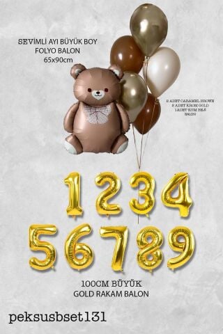 Retro Ayı Tema Yaş Balonlu Doğum Günü Balon Zinciri Seti Büyük Yaş Balonlu