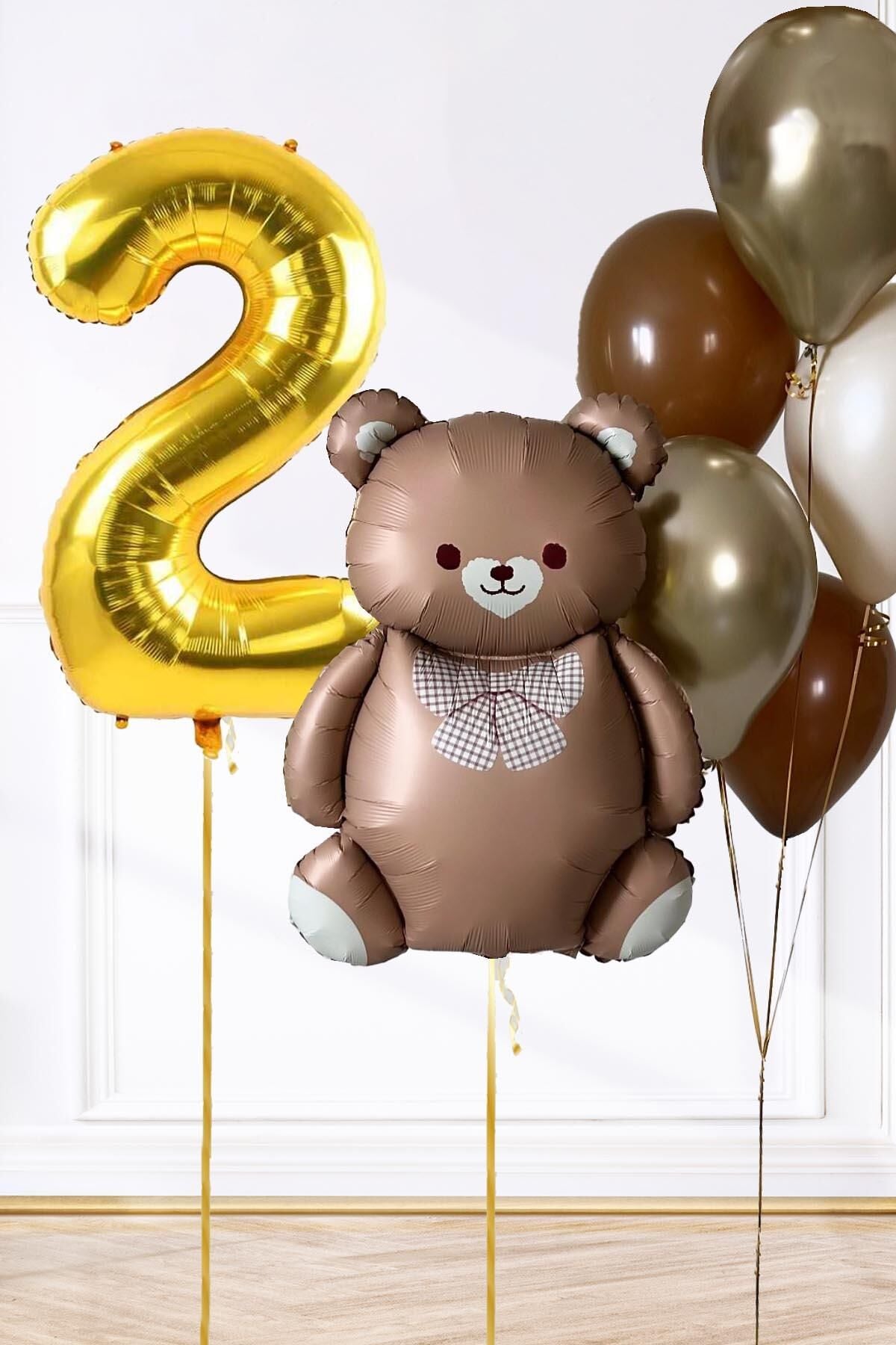 Retro Ayı Tema Yaş Balonlu Doğum Günü Balon Zinciri Seti Büyük Yaş Balonlu 2