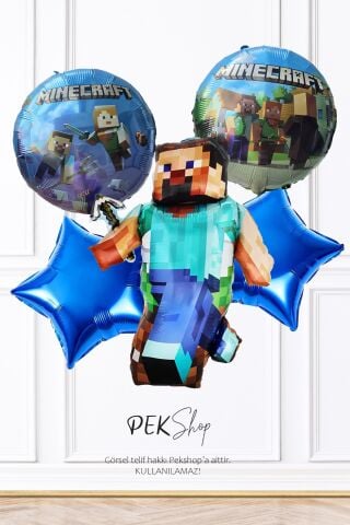 Minecraft Folyo Balon Seti 5li Minecraft Tema Doğum Günü Balonları