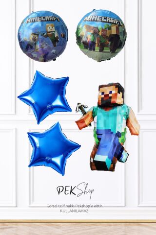 Minecraft Folyo Balon Seti 5li Minecraft Tema Doğum Günü Balonları