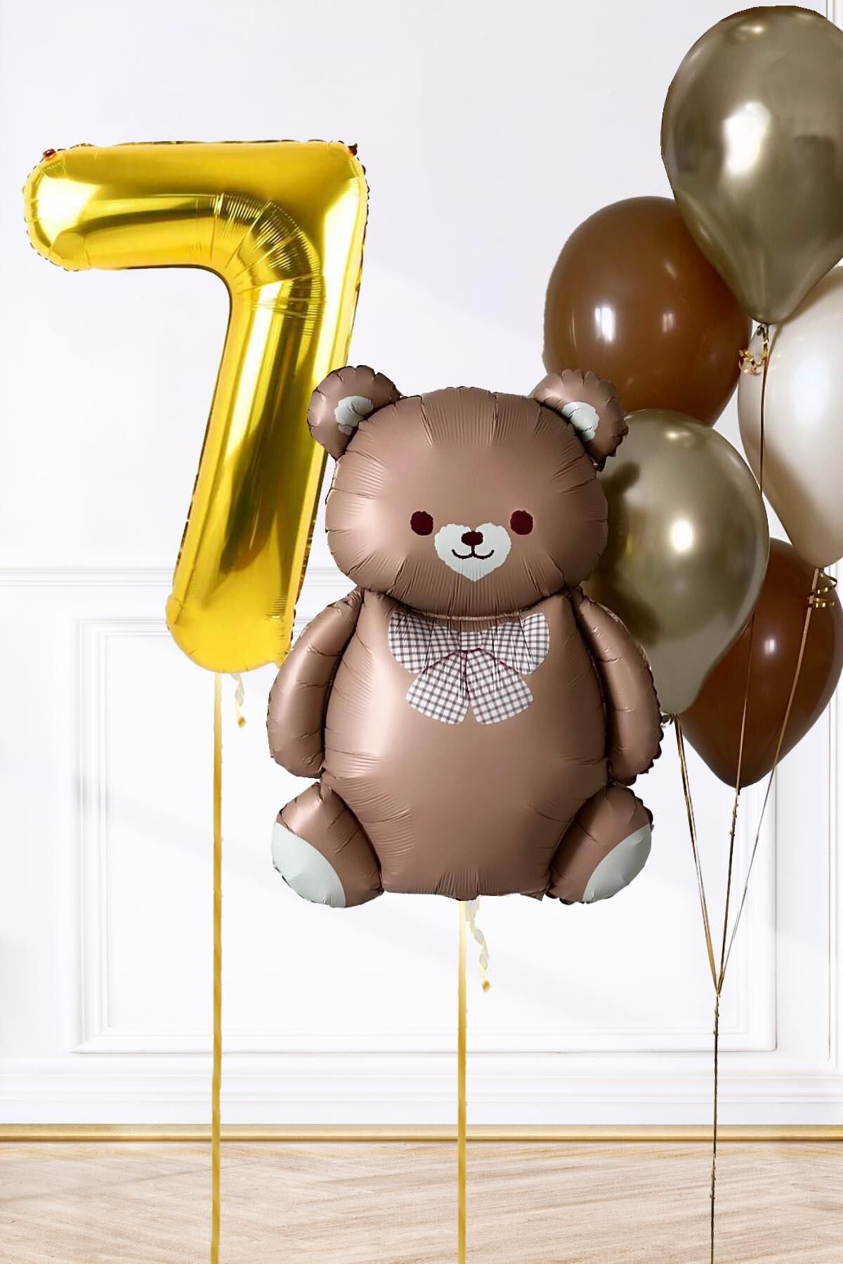 Retro Ayı Tema Yaş Balonlu Doğum Günü Balon Zinciri Seti Büyük Yaş Balonlu 7