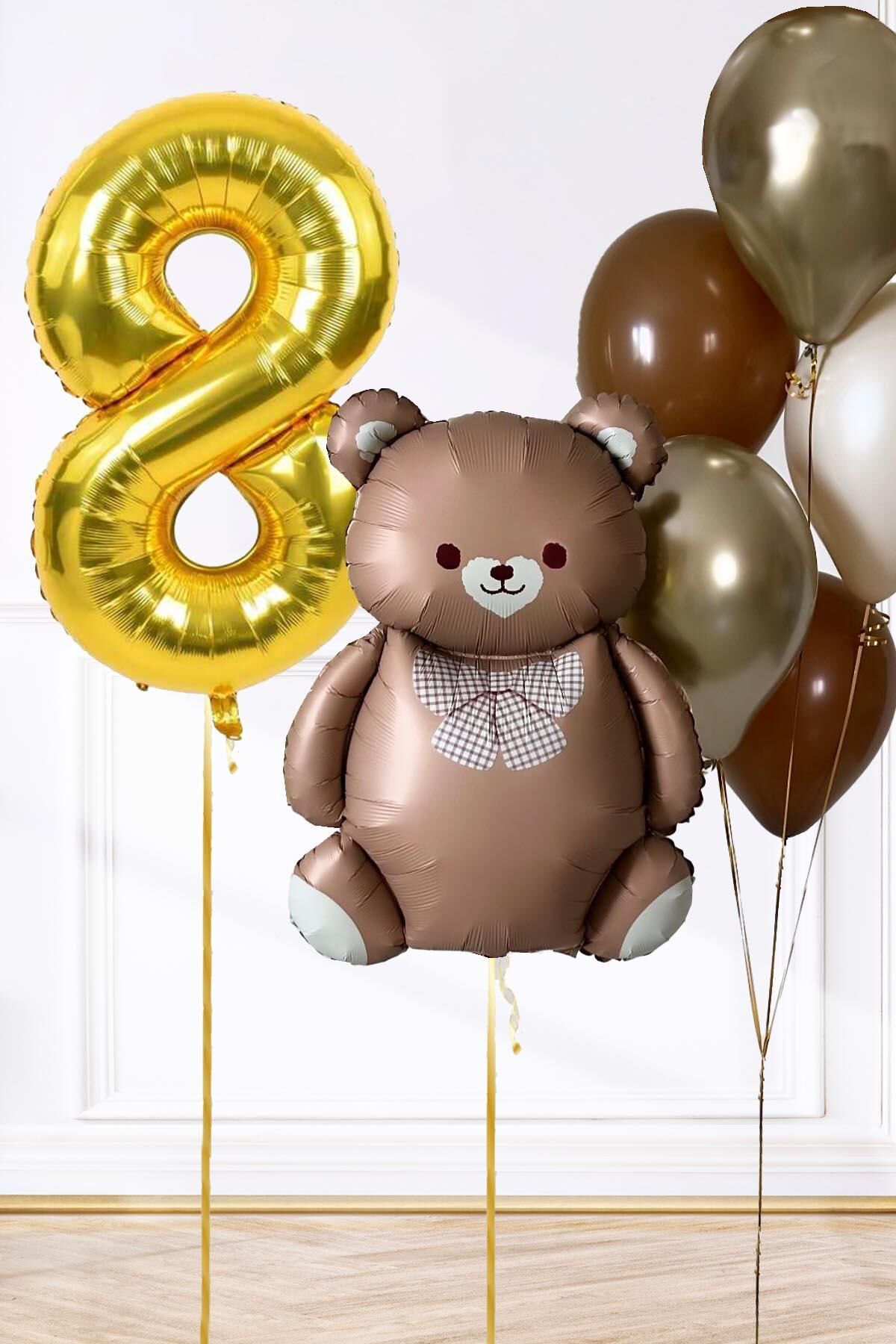 Retro Ayı Tema Yaş Balonlu Doğum Günü Balon Zinciri Seti Büyük Yaş Balonlu 8