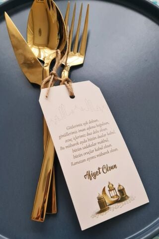 Ramazan Çatal Bıçak Sofra Süsü İpli Kart Süsler 10lu Paket