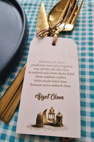 Ramazan Çatal Bıçak Sofra Süsü İpli Kart Süsler 10lu Paket