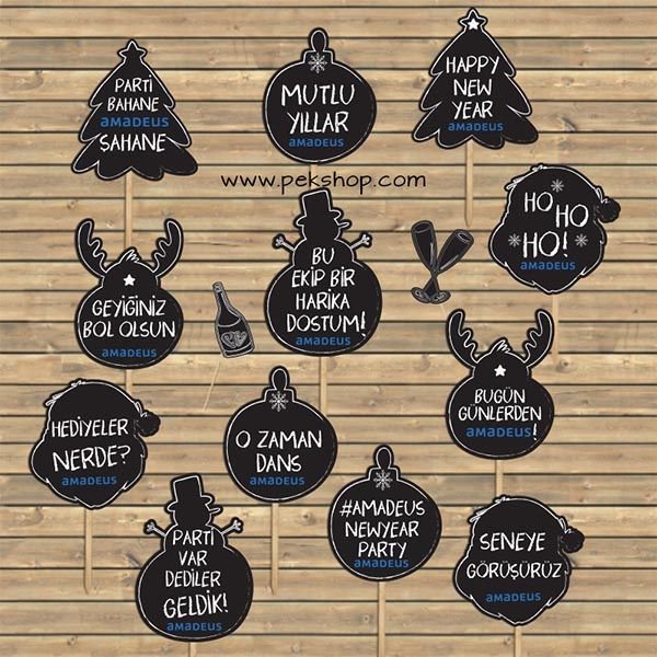 Şirket Logolu Yılbaşı Karatahta Konsept Konuşma Balonları Seti