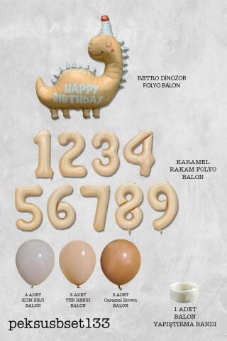 Retro Dinazor Tema Yaş Balonlu Doğum Günü Balon Zinciri Seti Retro Dinozor Konsept