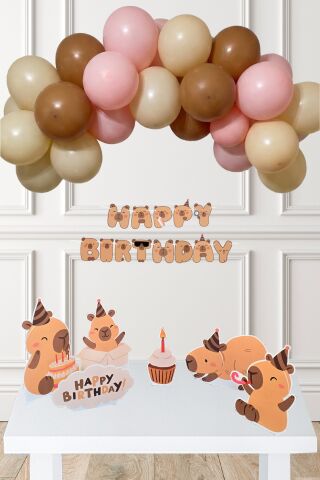 Kapibara Doğum Günü Süsleme Seti Balon Zinciri Banner ve Masa Üstü Panolu Set 204